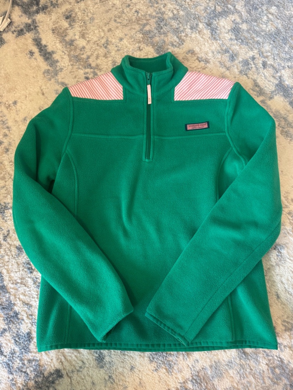 Vineyard Vines Green Quarter-Zip Fleece with Pink Striped Accents